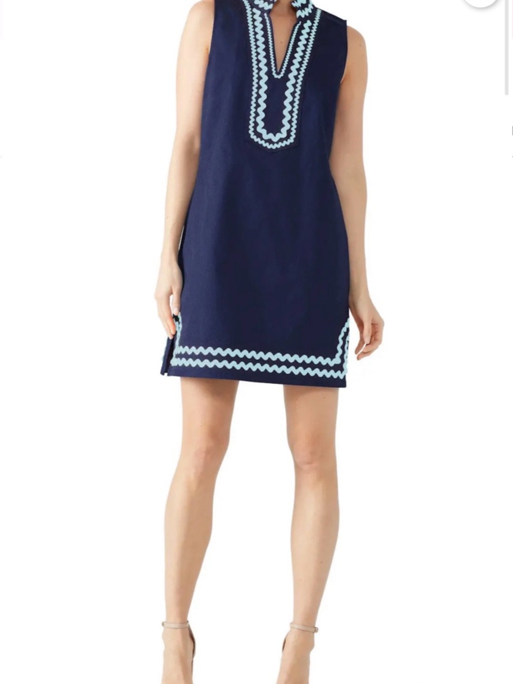 Sail to Sable Navy Tunic Dress with White Scalloped Trim - Picture 2 of 8